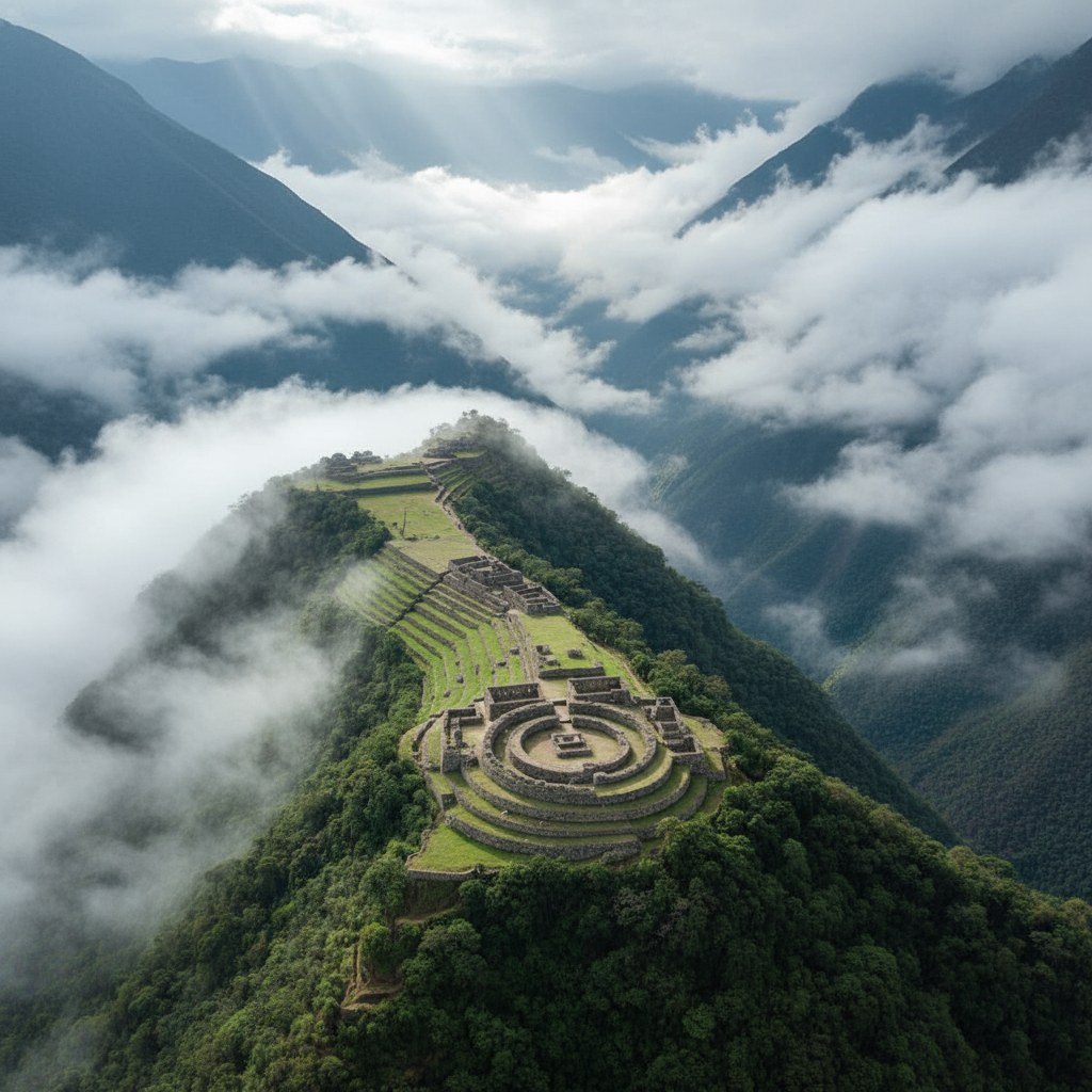 Ruinas de Choquequirao entre nubes